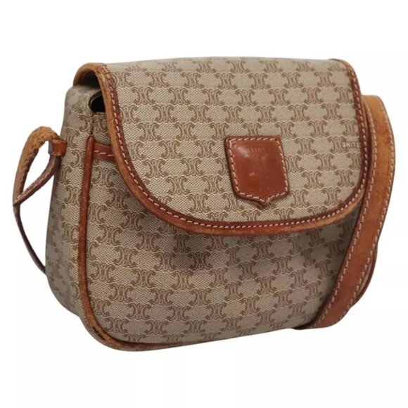 CELINE Macadam Canvas Shoulder Bag PVC Leather Beige Auth - Picture 2 of 16